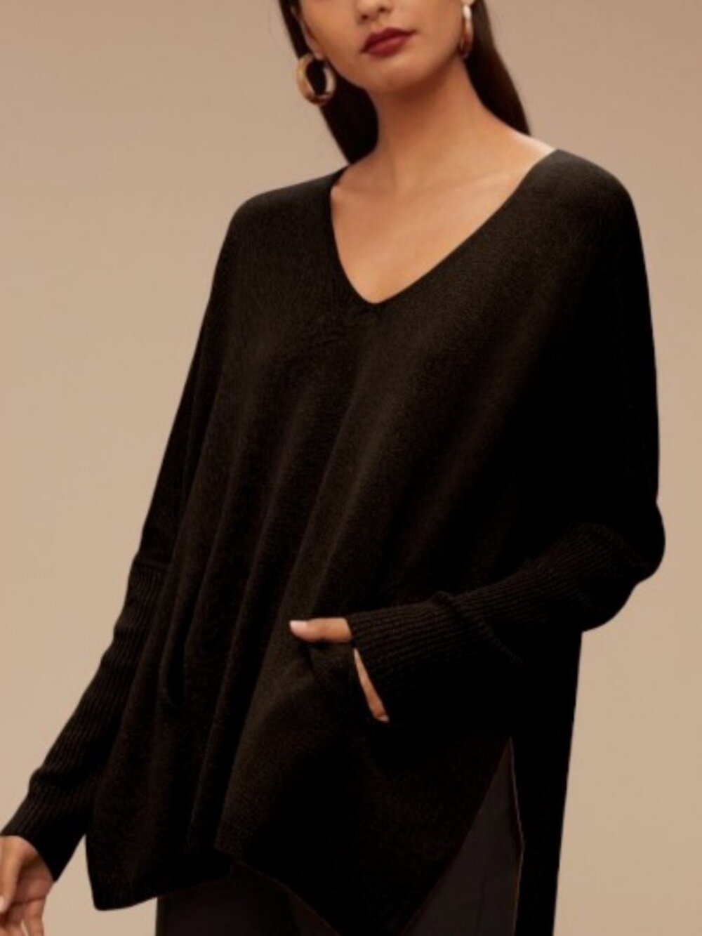 Babaton Baylor long sleeve V-neck knit with linen sweater black women's size S/M